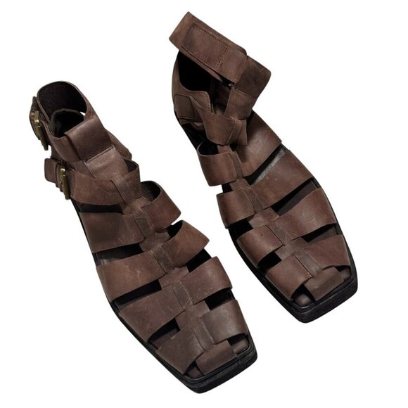 JEFFREY CAMPBELL Elective Fisherman Sandals Sz 9.5 Brown Crazy Horse Leather NEW - Picture 4 of 6